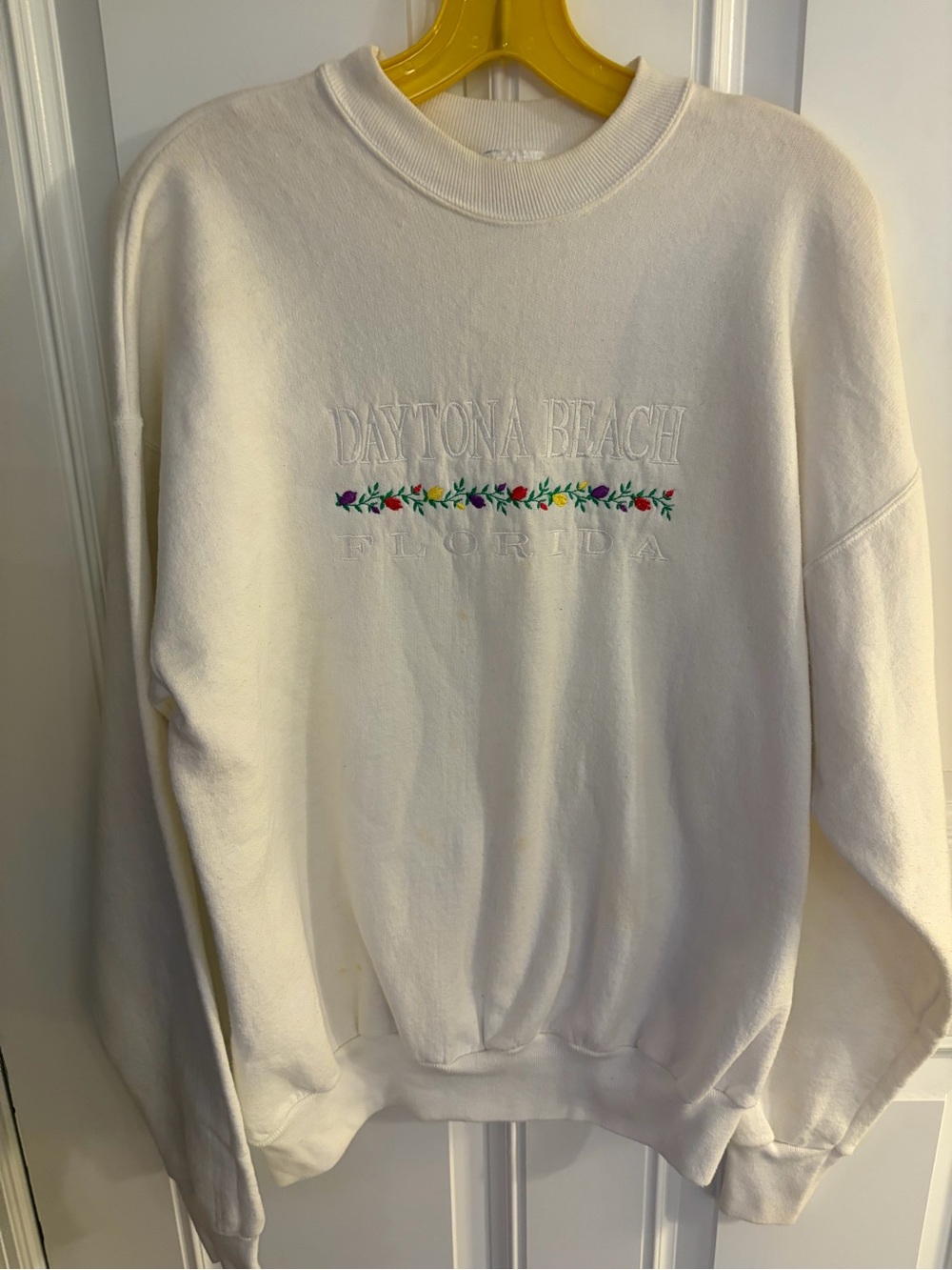 Daytona Beach Embroidered Crewneck Sweater - White
